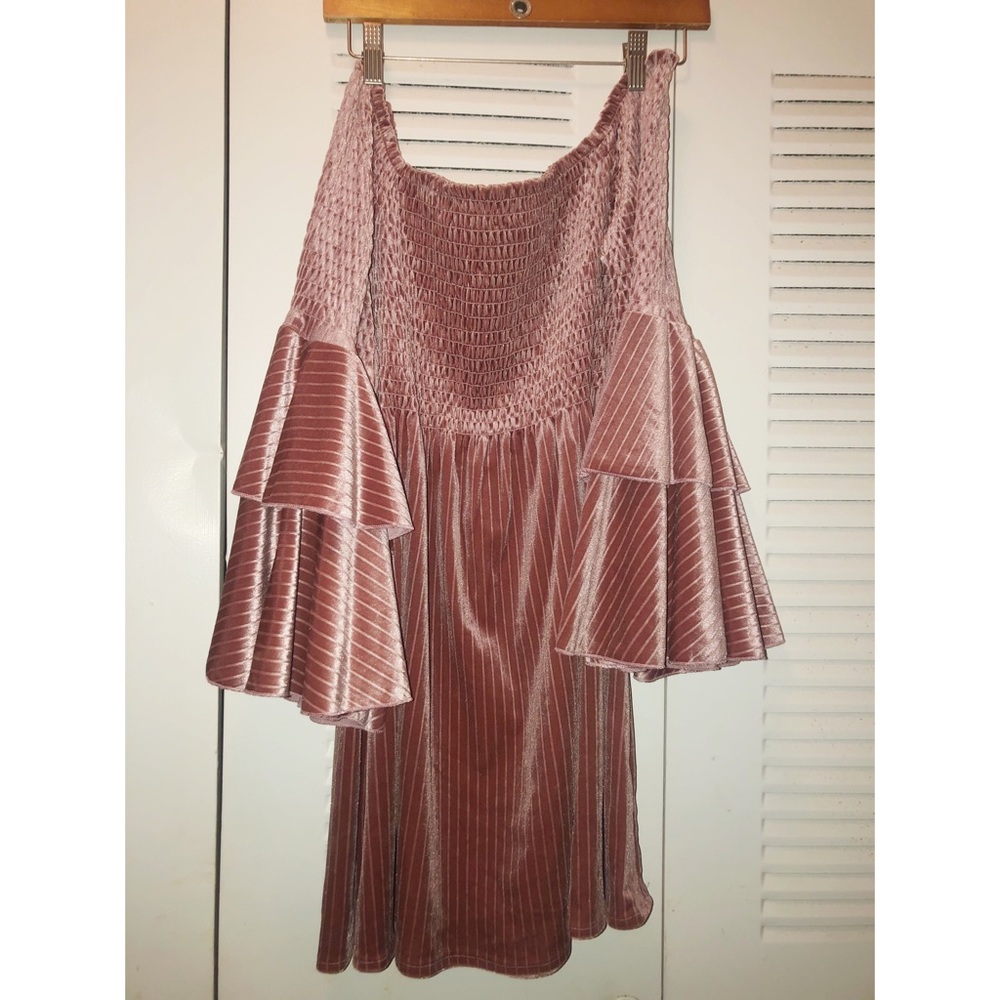 Pink Crushed Velvet Off Shoulder Dress